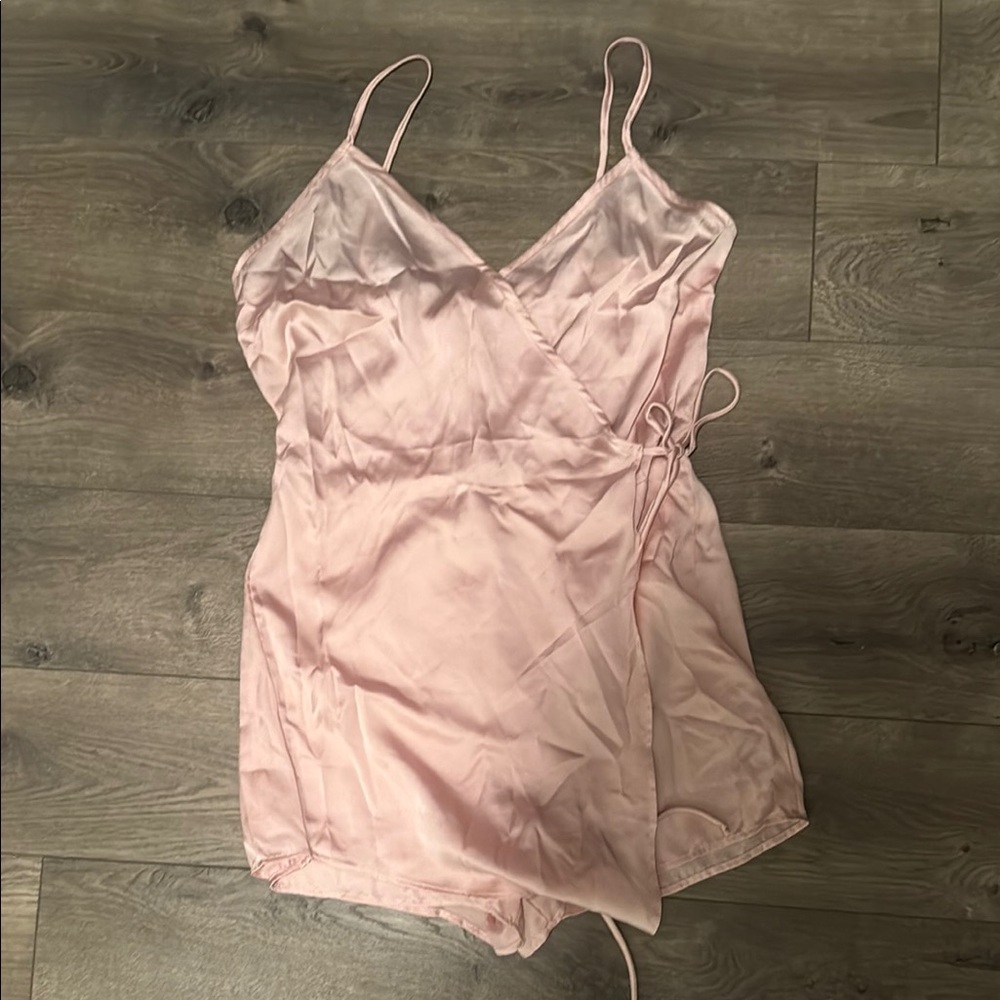 Emory Park Pink Wrap Front Satin Romper